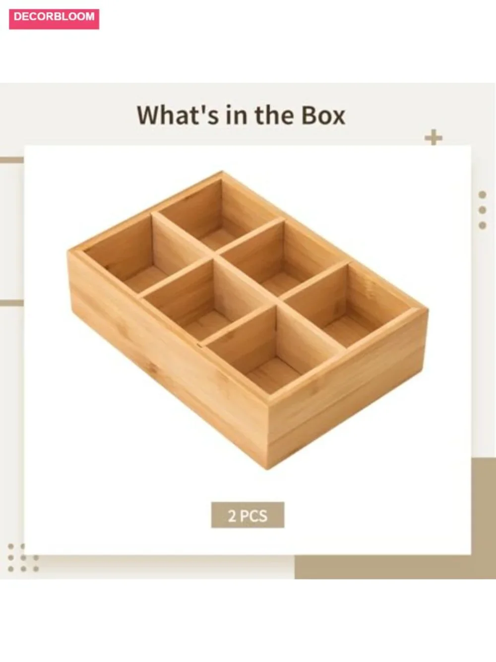 2 Wooden Tea Bag Organizer Boxes, 6 Compartment Storage, Coffee Pods, Sugar
